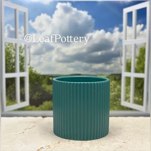 Teal Fluted Ceramic 18oz Mug with Beaded Handle - Picture 4 of 10